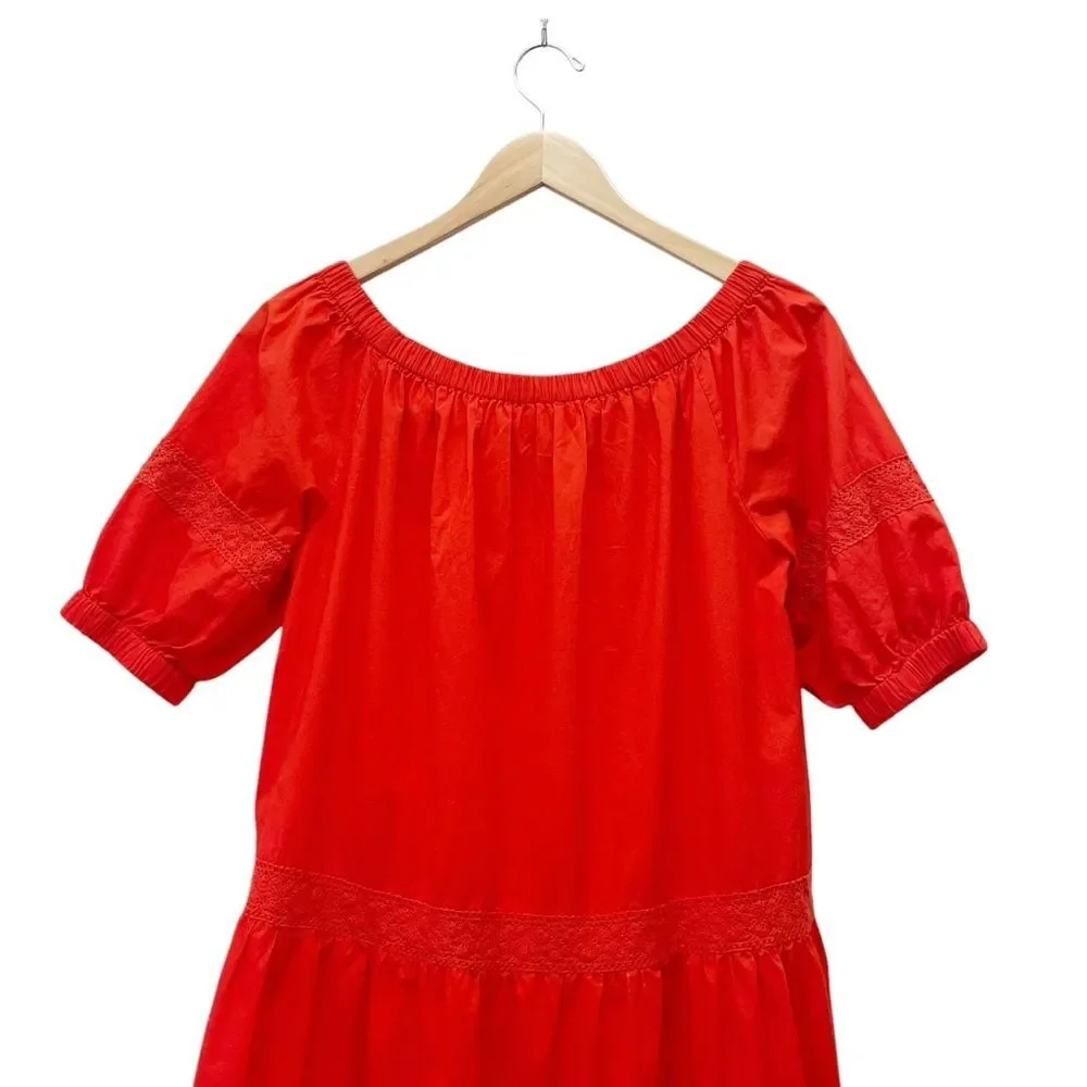 Kate Spade Broom Street Cotton Poplin Tiered Dress Cherry Pepper Red Size Small
